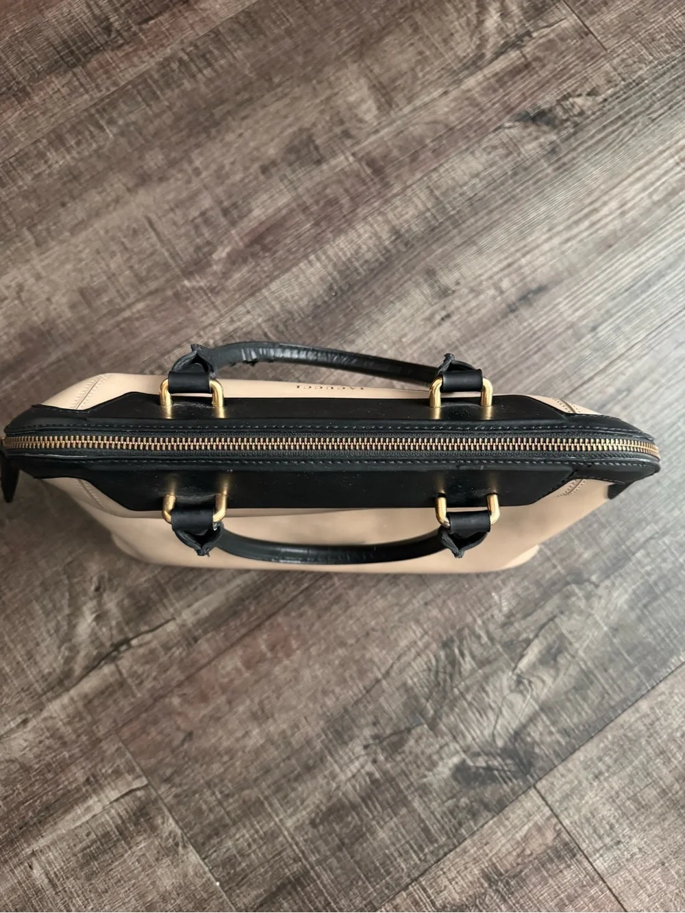Iacucci Two-Tone Patent Dome Satchel in Beige and Black
